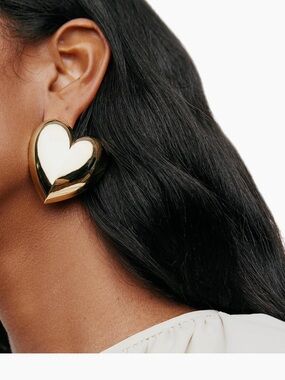 LoveShackFancy X Jennifer Fisher Large Gold Puffy Heart Stud Earrings - New
